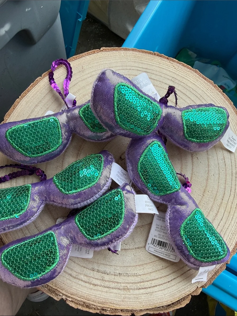 NWT set of 5 Purple & Green Sequin Beaded ornaments and decor